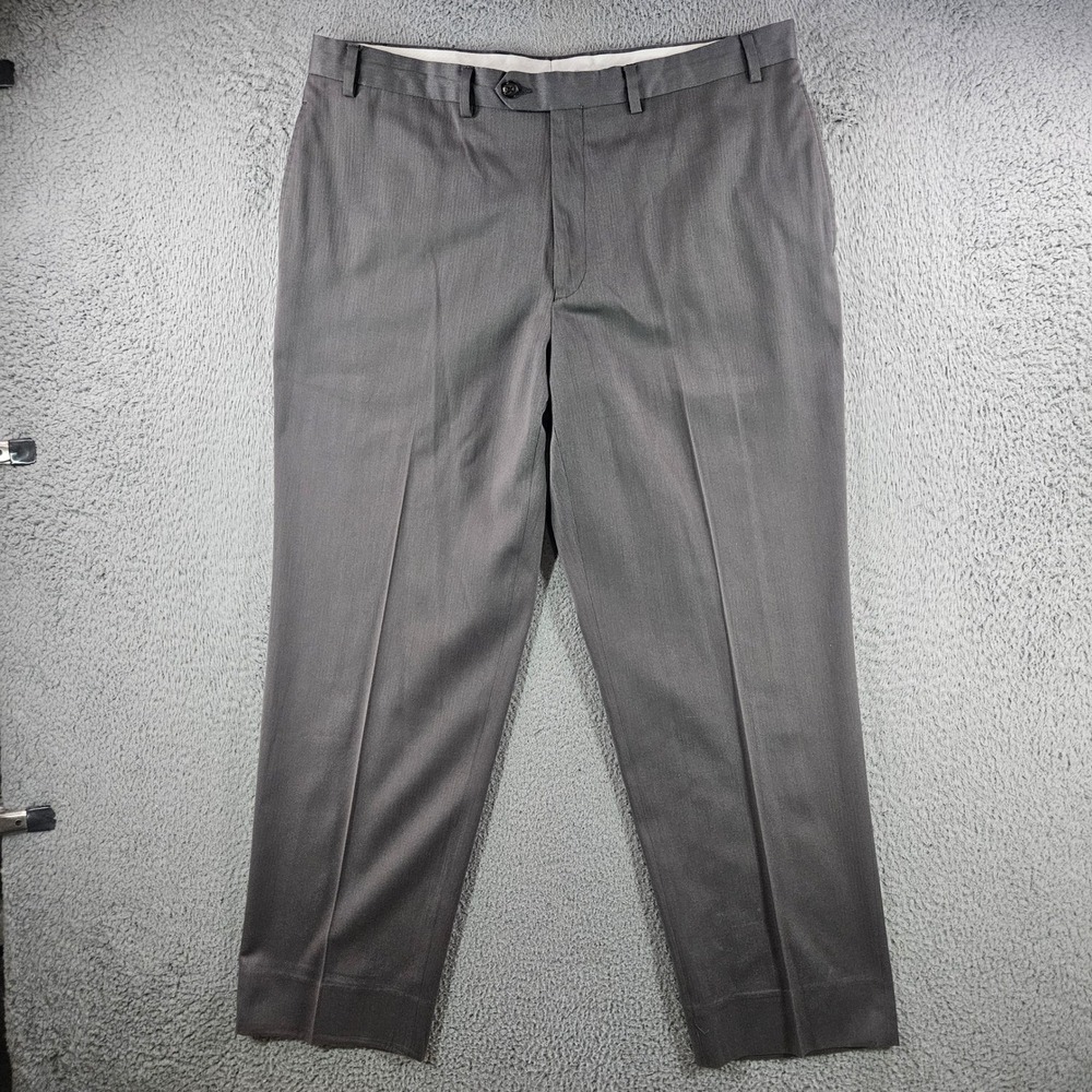 Ralph Lauren Mens Dress Pants 36x30 Gray Herringbone Flat‎ Front Trousers